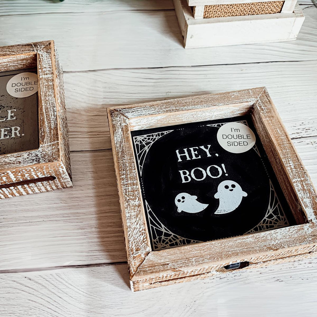 Double-Sided Wood Framed Sign "Hey Boo" + "It's Cuddle Weather"