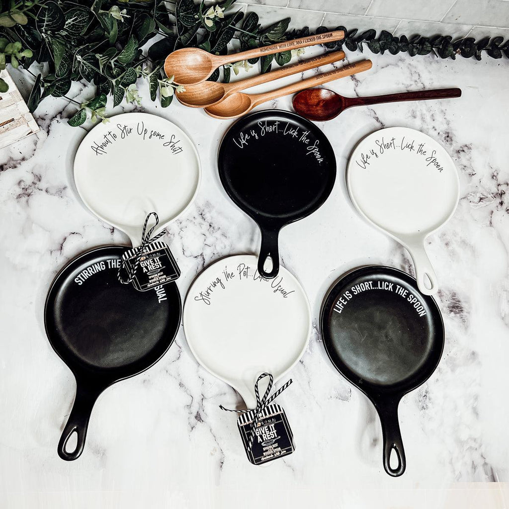 Large Give It a Rest Spoon Rest and Wooden Spoon  — Select Your Style & Spoon