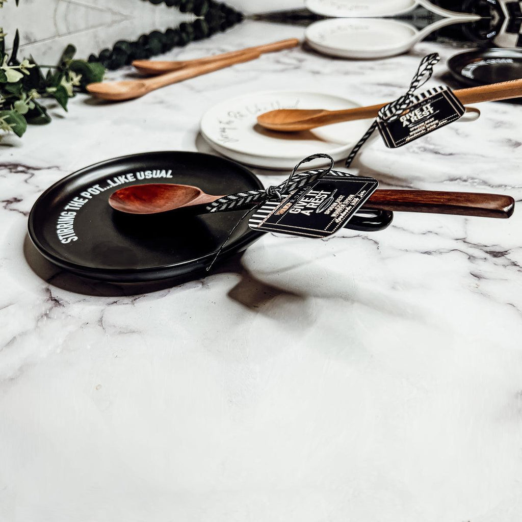 Large Give It a Rest Spoon Rest and Wooden Spoon  — Select Your Style & Spoon