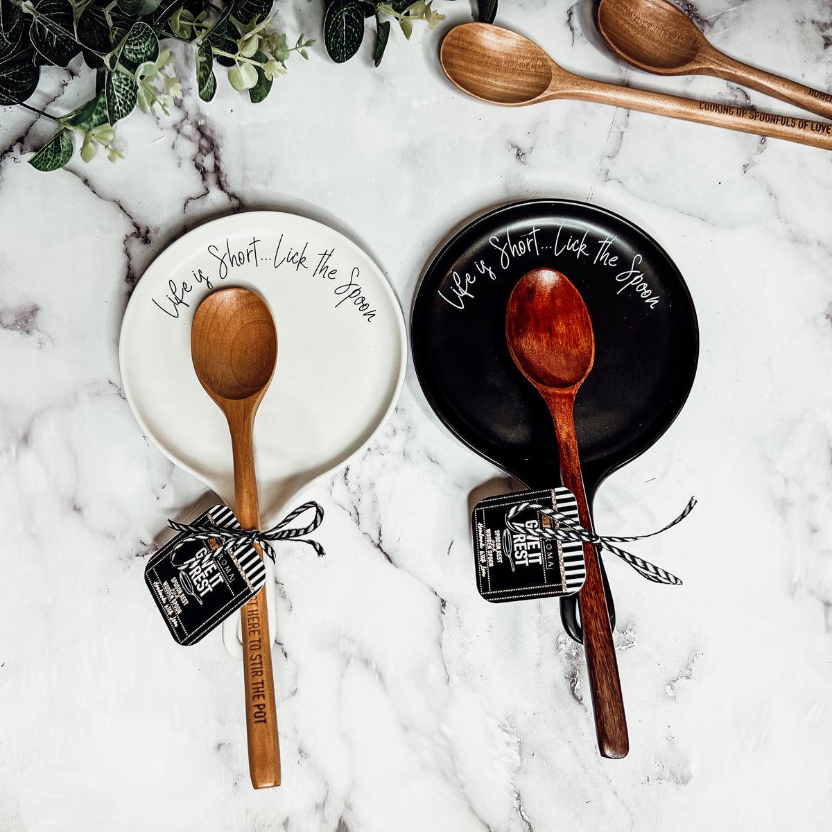 Large Give It a Rest Spoon Rest and Wooden Spoon  — Select Your Style & Spoon
