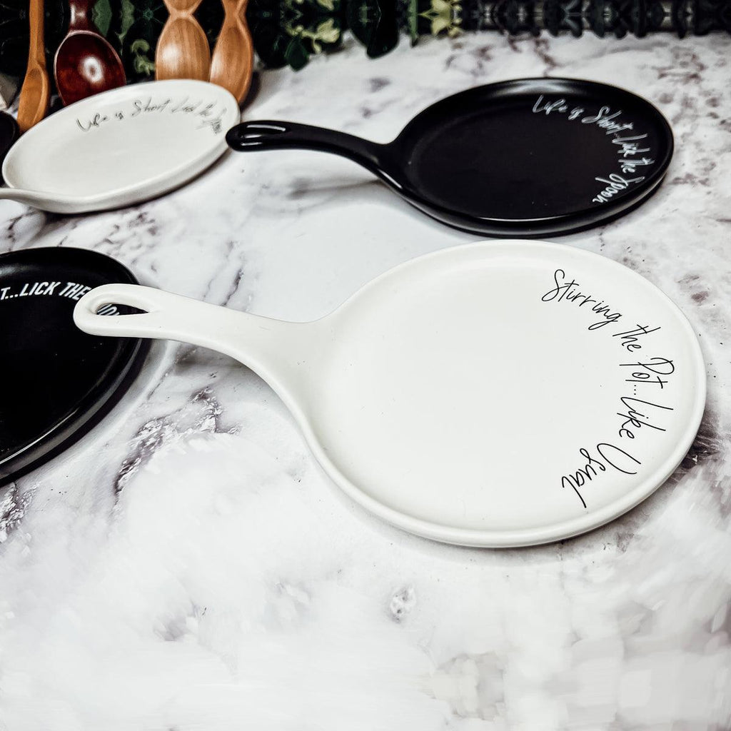 Large Give It a Rest Spoon Rest and Wooden Spoon  — Select Your Style & Spoon