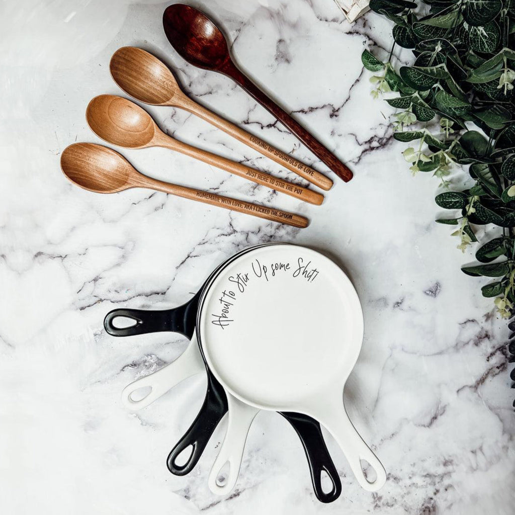 Large Give It a Rest Spoon Rest and Wooden Spoon  — Select Your Style & Spoon