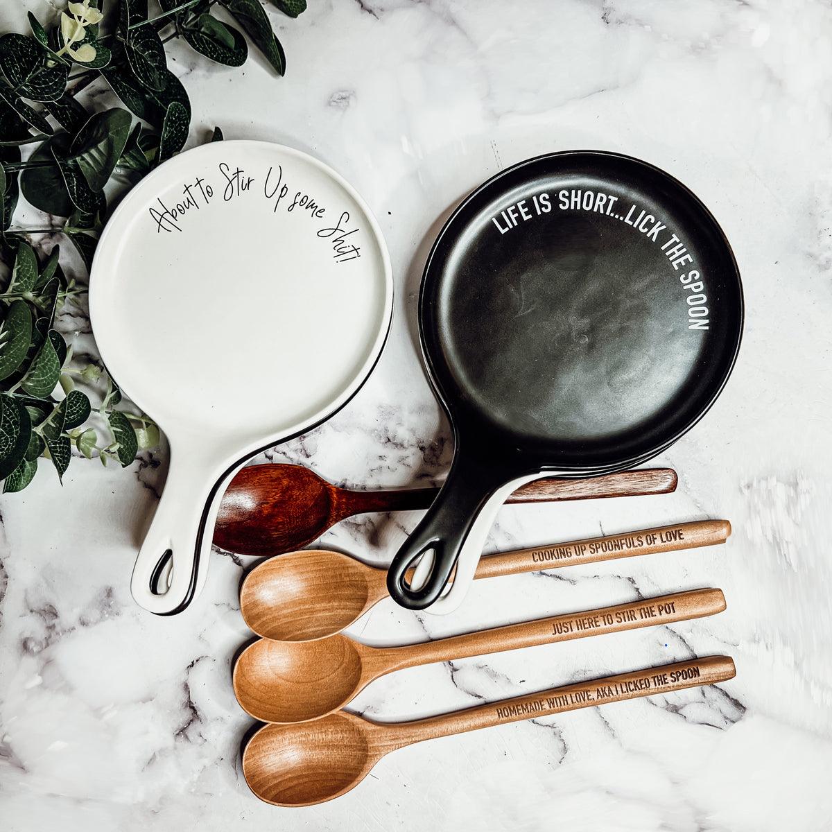Large Give It a Rest Spoon Rest and Wooden Spoon  — Select Your Style & Spoon