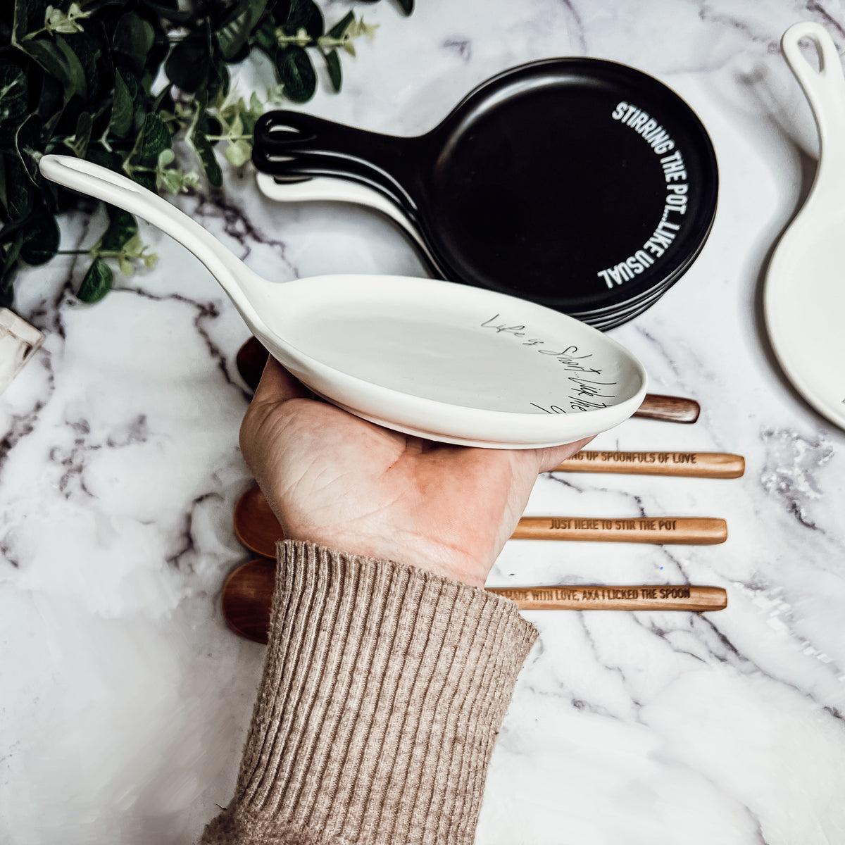 Large Give It a Rest Spoon Rest and Wooden Spoon  — Select Your Style & Spoon