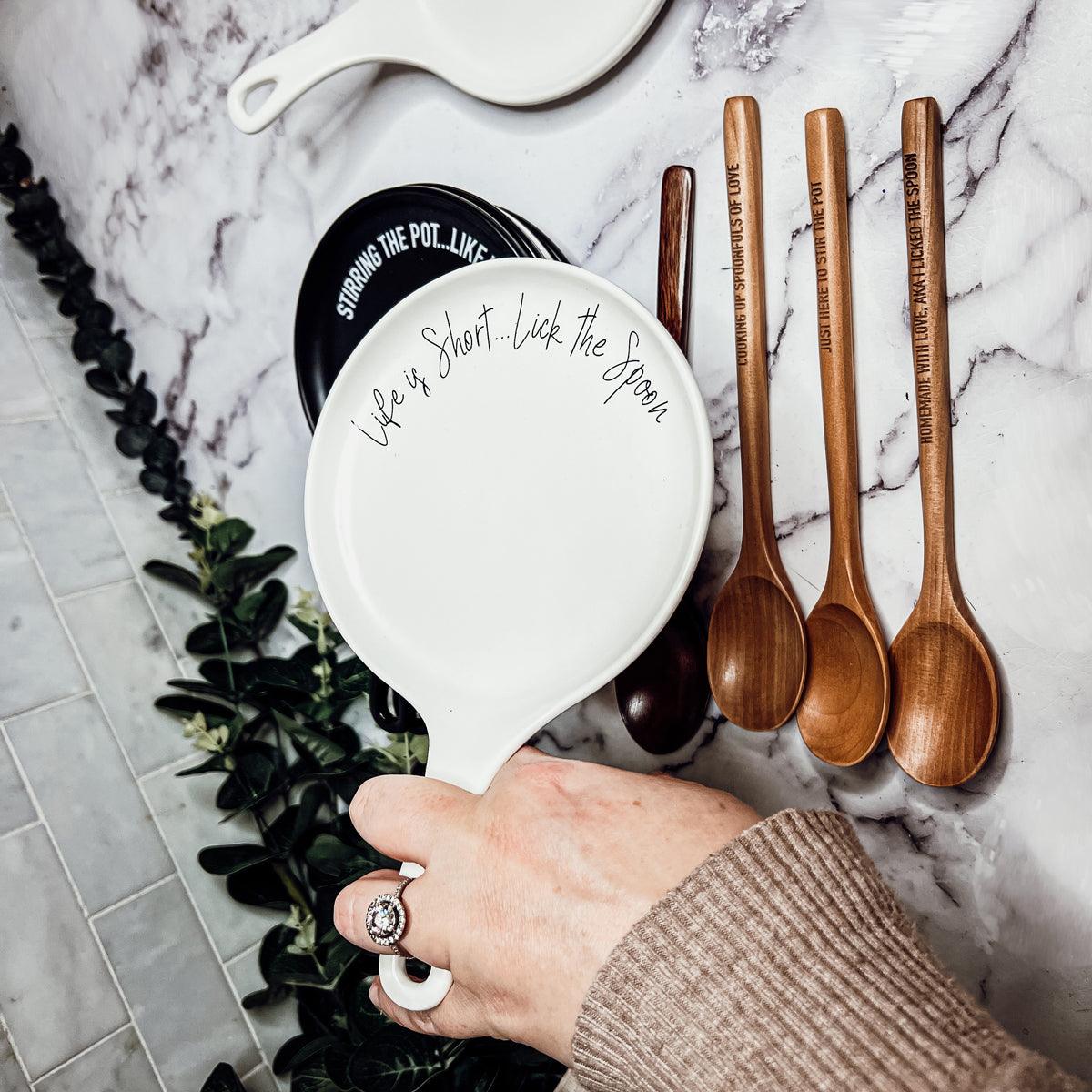 Large Give It a Rest Spoon Rest and Wooden Spoon  — Select Your Style & Spoon