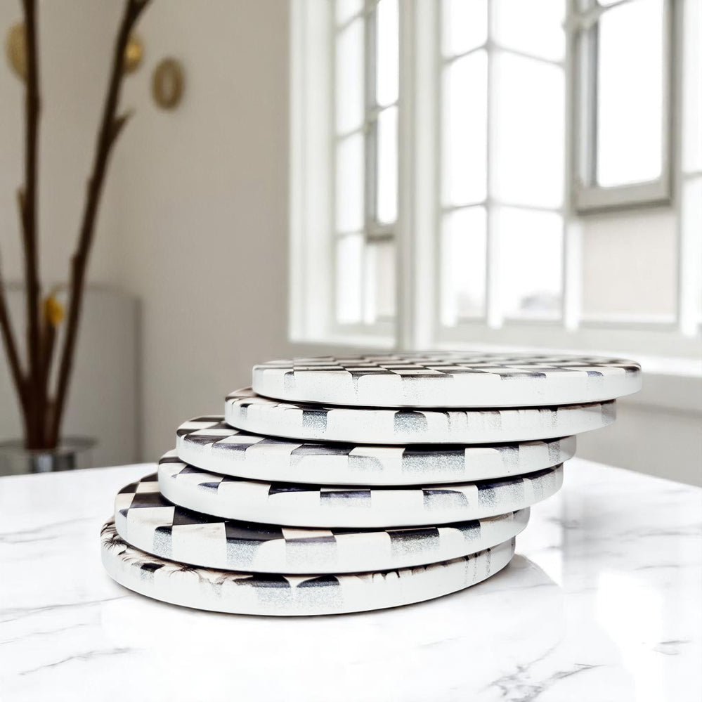 Courtly Check Ceramic Coasters — Select Your Pack & Style