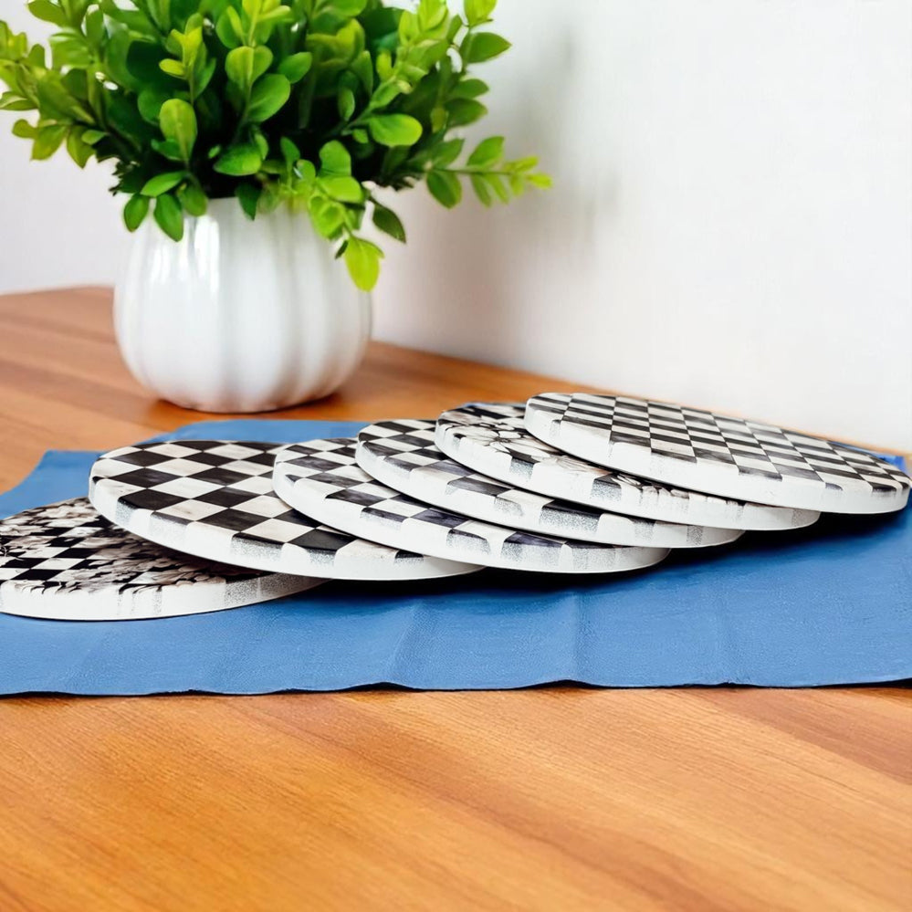 Courtly Check Ceramic Coasters — Select Your Pack & Style