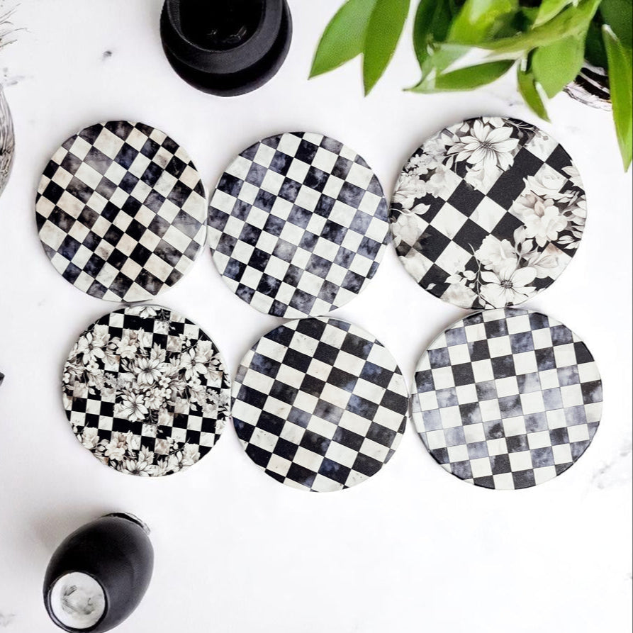 Courtly Check Ceramic Coasters — Select Your Pack & Style