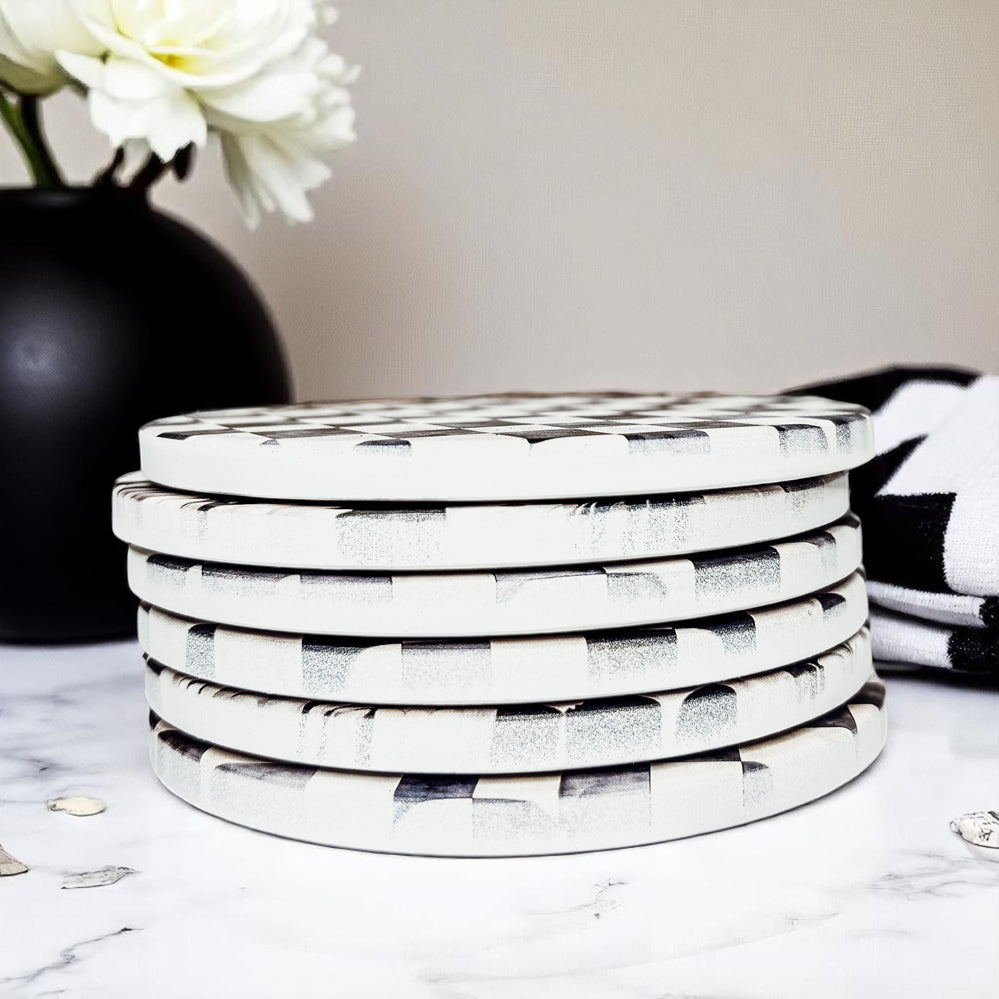 Courtly Check Ceramic Coasters — Select Your Pack & Style