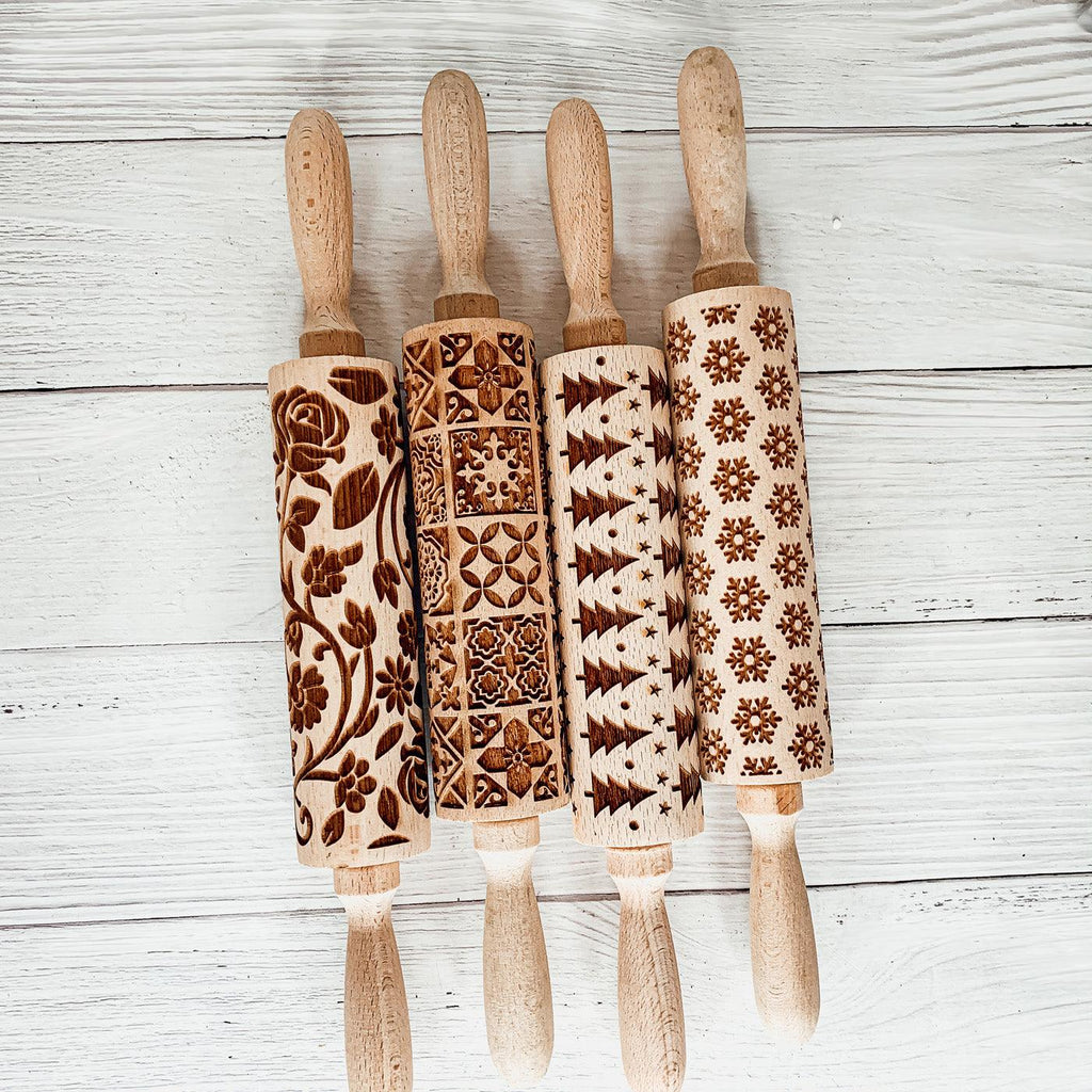 Easter + Spring Wooden Embossed Rolling Pin & Cookie Cutter Set  — Select Your Style & Size