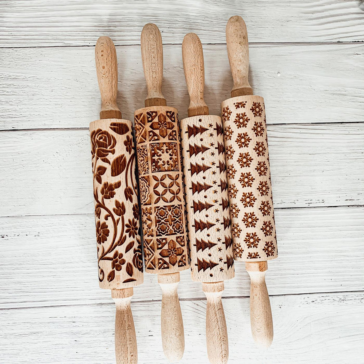 Easter + Spring Wooden Embossed Rolling Pin & Cookie Cutter Set  — Select Your Style & Size