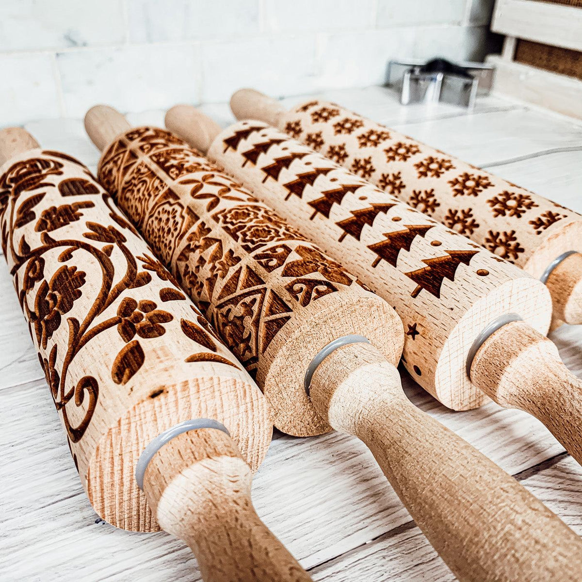 Easter + Spring Wooden Embossed Rolling Pin & Cookie Cutter Set  — Select Your Style & Size