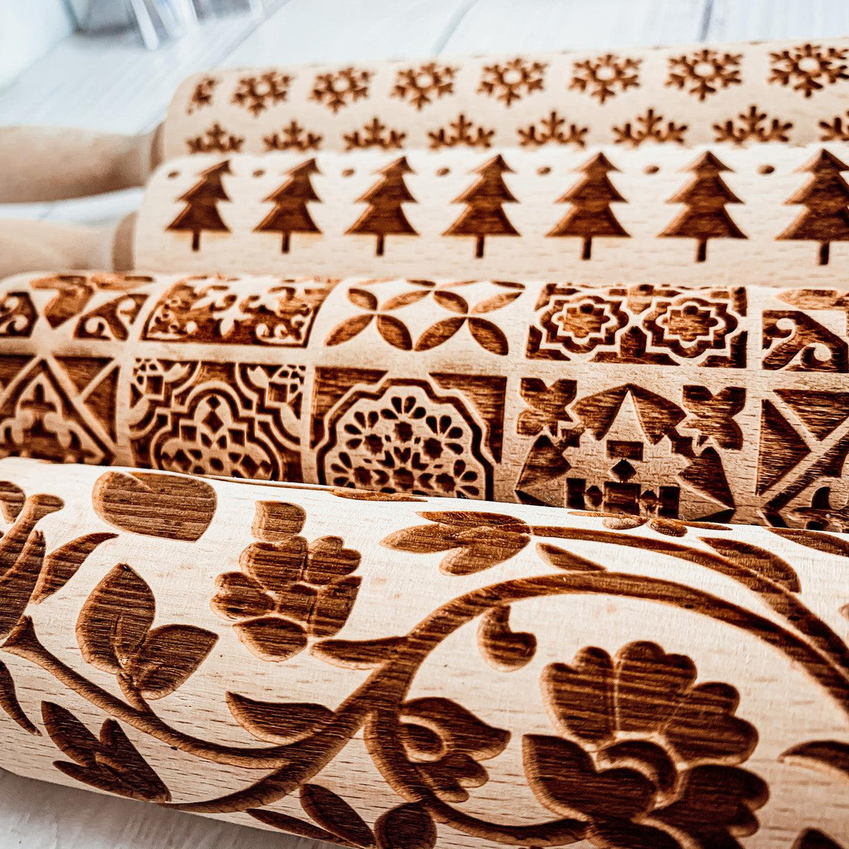 Easter + Spring Wooden Embossed Rolling Pin & Cookie Cutter Set  — Select Your Style & Size