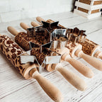 Easter + Spring Wooden Embossed Rolling Pin & Cookie Cutter Set  — Select Your Style & Size