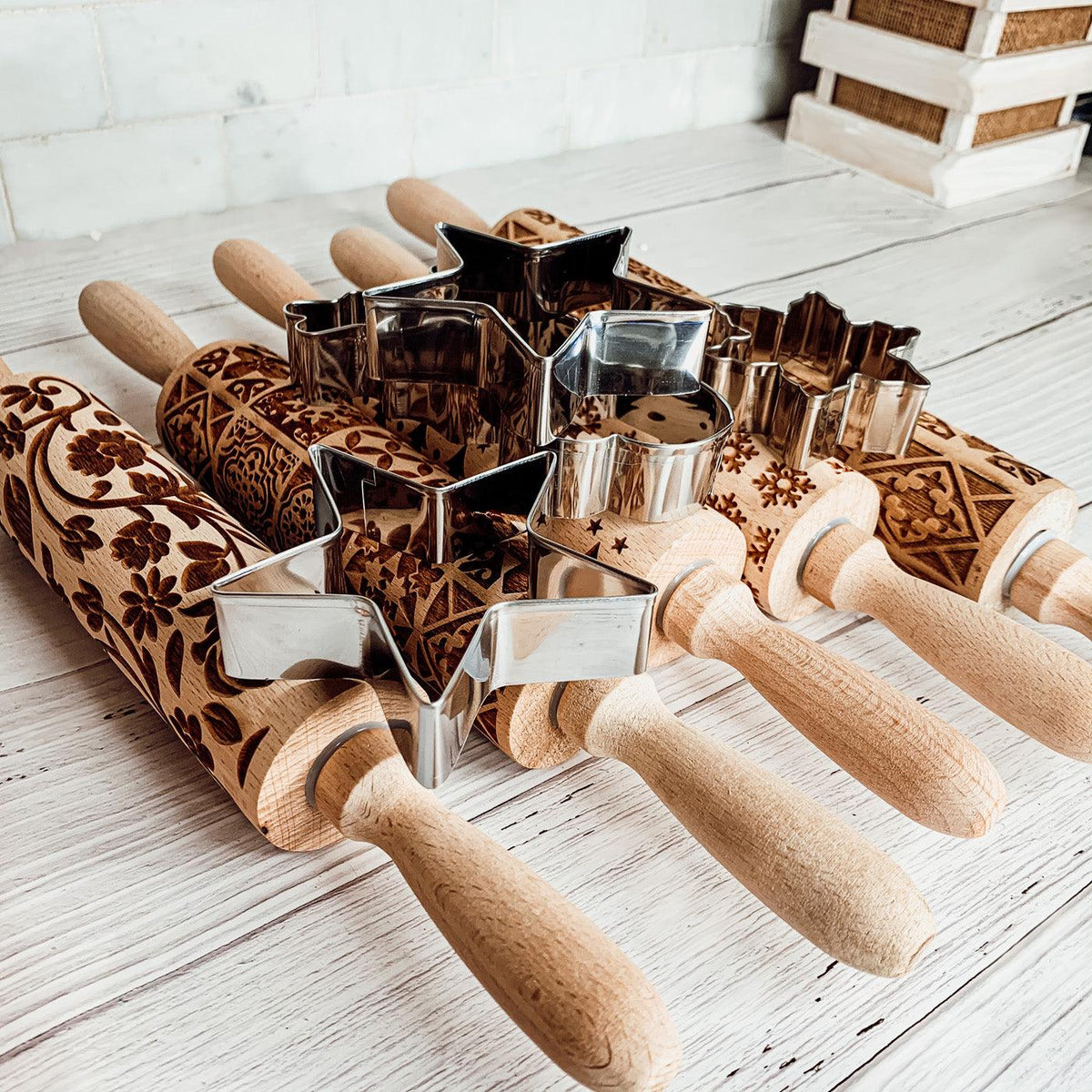 Easter + Spring Wooden Embossed Rolling Pin & Cookie Cutter Set  — Select Your Style & Size