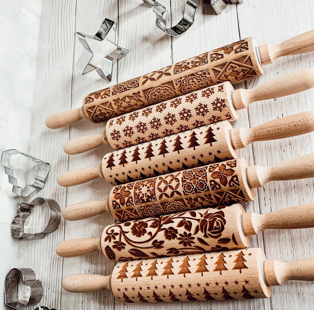 Easter + Spring Wooden Embossed Rolling Pin & Cookie Cutter Set  — Select Your Style & Size