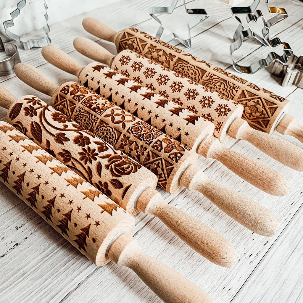 Easter + Spring Wooden Embossed Rolling Pin & Cookie Cutter Set  — Select Your Style & Size