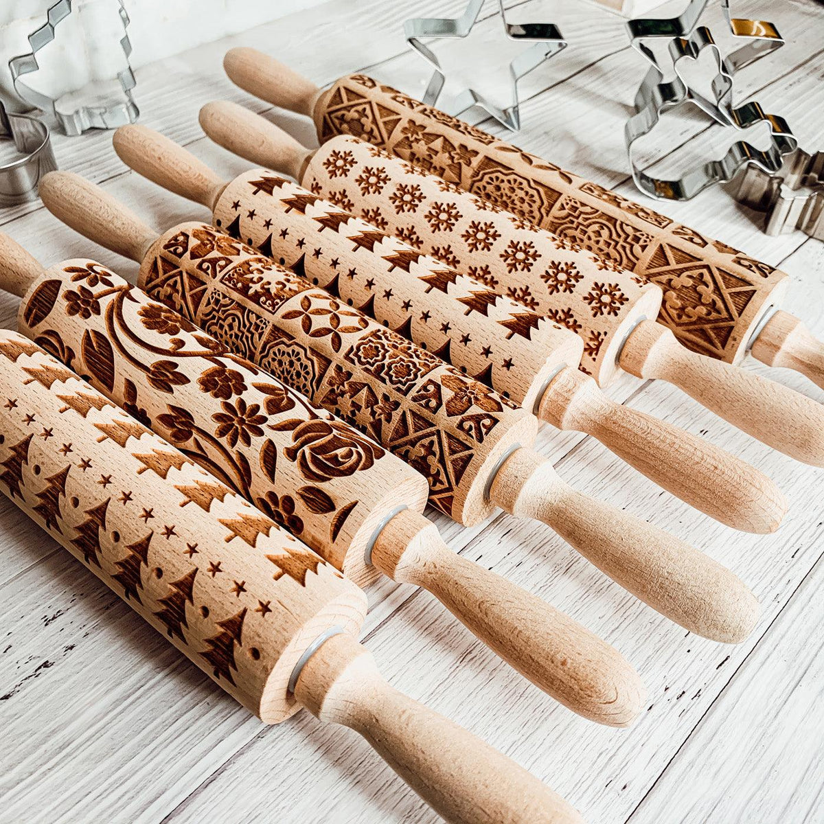 Easter + Spring Wooden Embossed Rolling Pin & Cookie Cutter Set  — Select Your Style & Size
