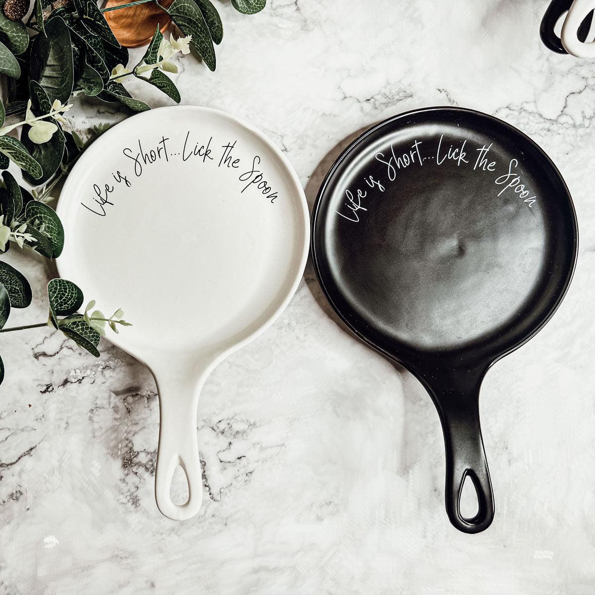 Cursive "Life is Short...Lick the Spoon" Spoon Rest & Wooden Spoon — Select Your Color & Spoon