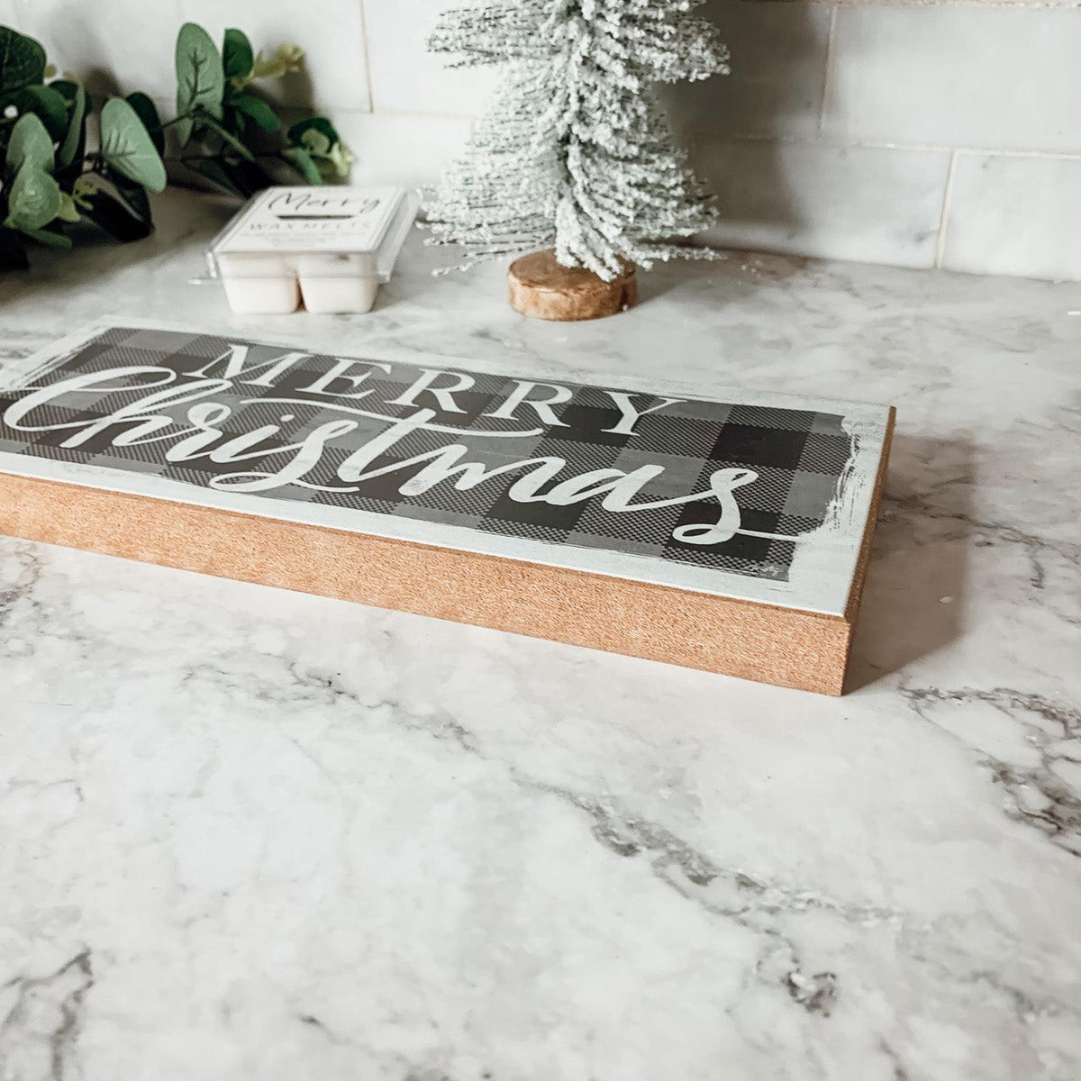 Handmade Wooden Buffalo Check "Merry Christmas" Sign