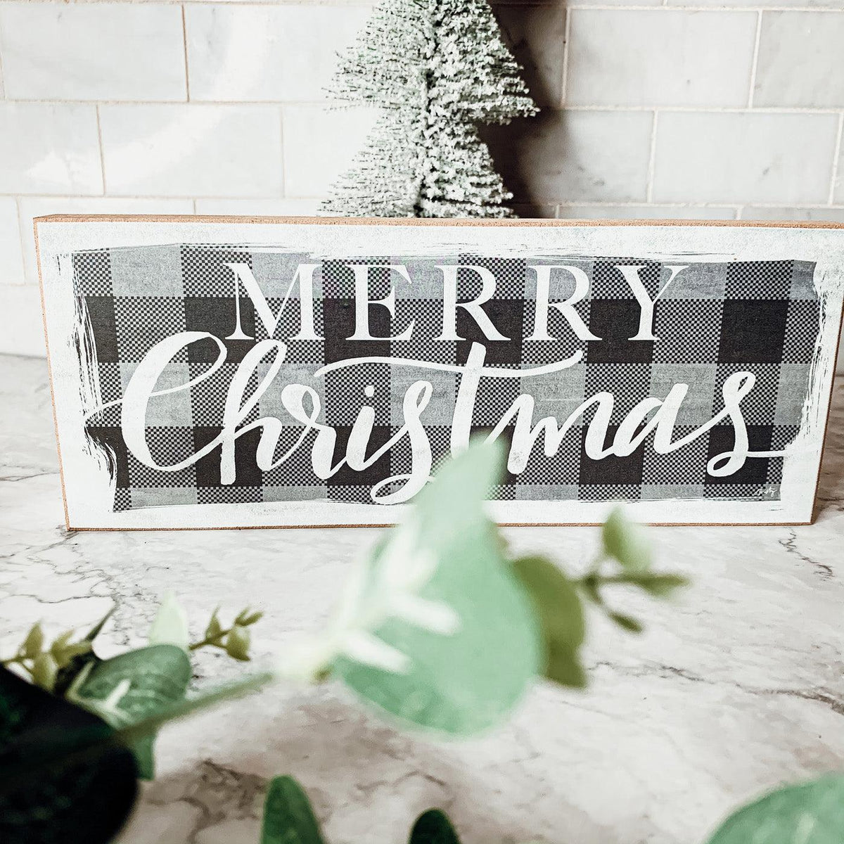 Handmade Wooden Buffalo Check "Merry Christmas" Sign