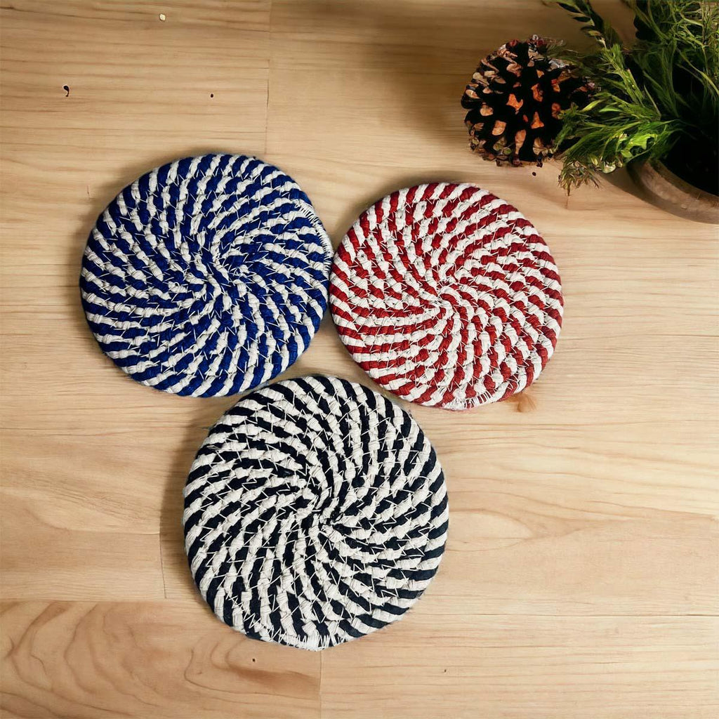 Blue & White Braided Rope Coasters (Set of 4)