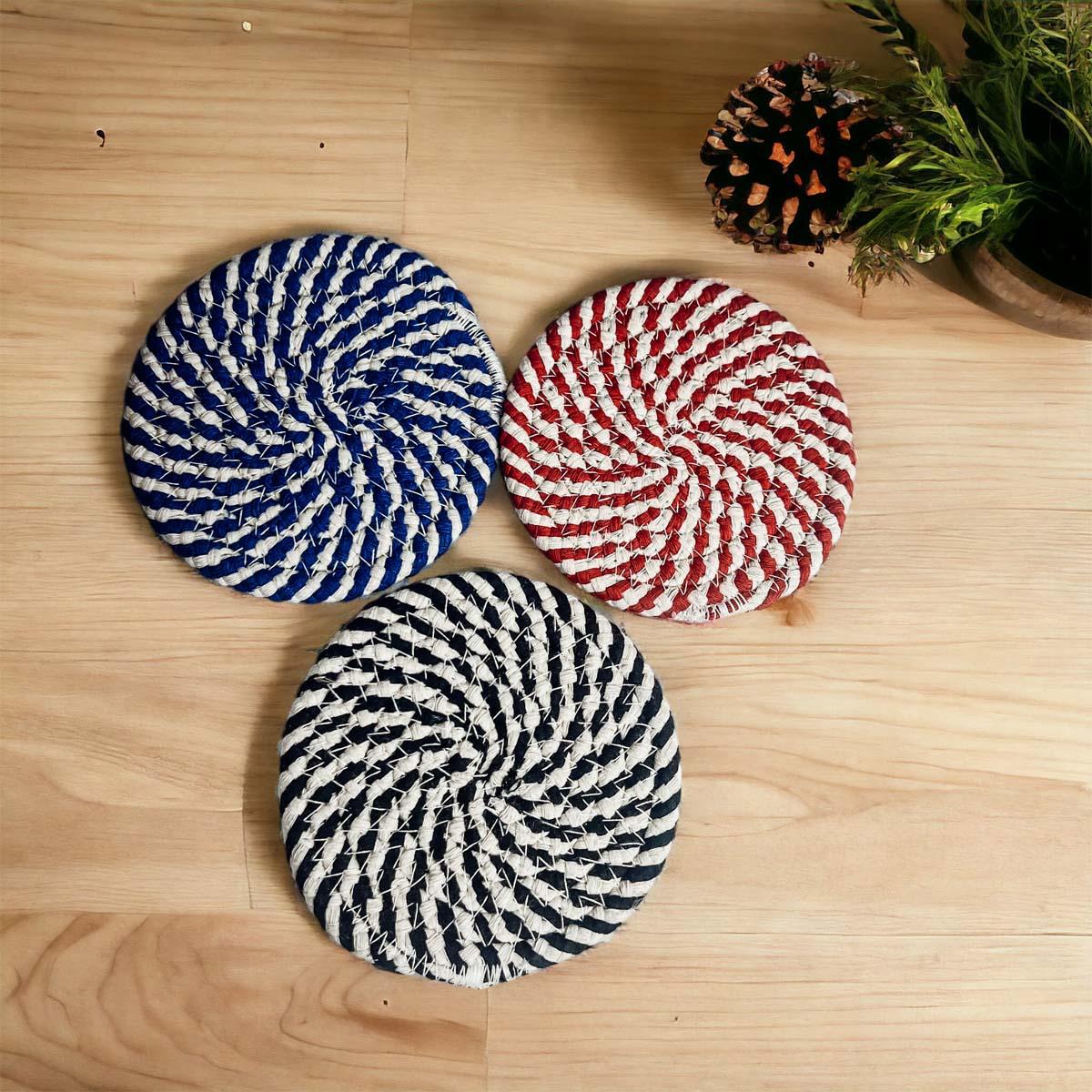 Blue & White Braided Rope Coasters (Set of 4)