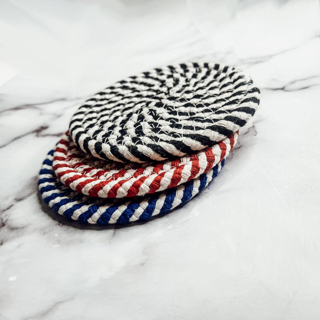 Blue & White Braided Rope Coasters (Set of 4)