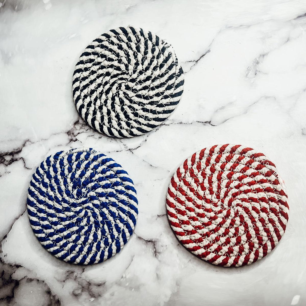 Blue & White Braided Rope Coasters (Set of 4)