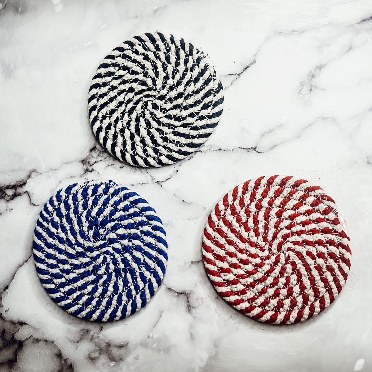 Black & White Braided Rope Coasters (Set of 4)