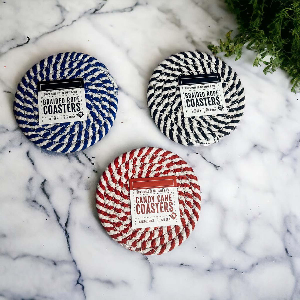 Blue & White Braided Rope Coasters (Set of 4)