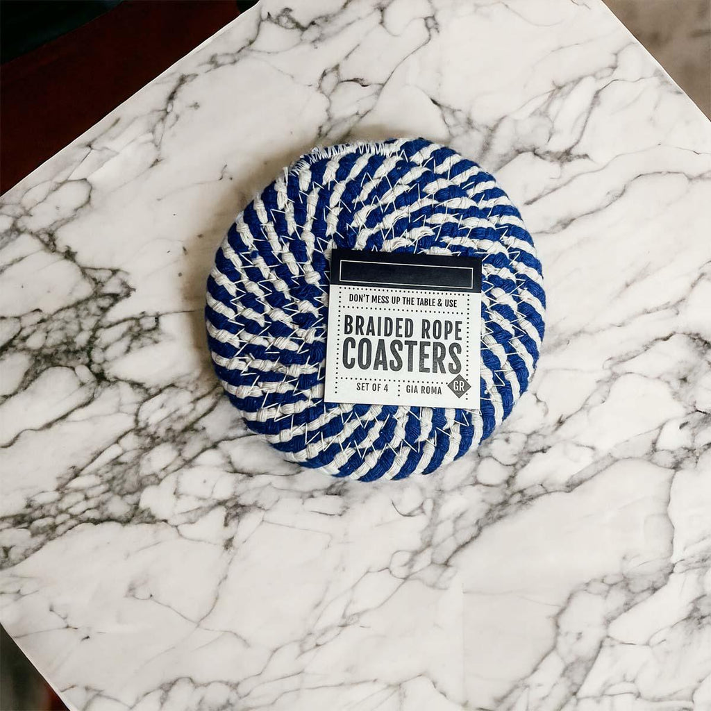 Blue & White Braided Rope Coasters (Set of 4)