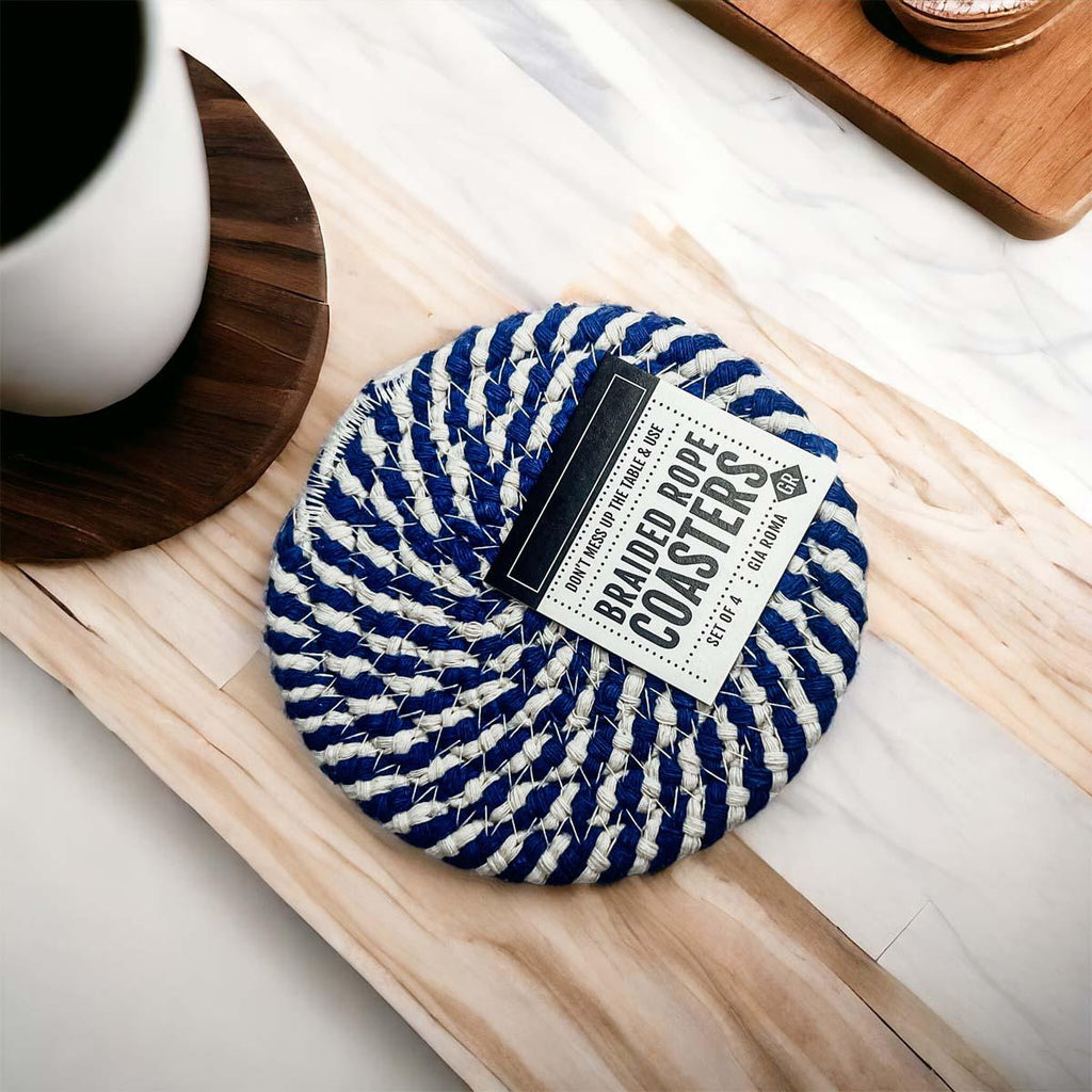 Blue & White Braided Rope Coasters (Set of 4)