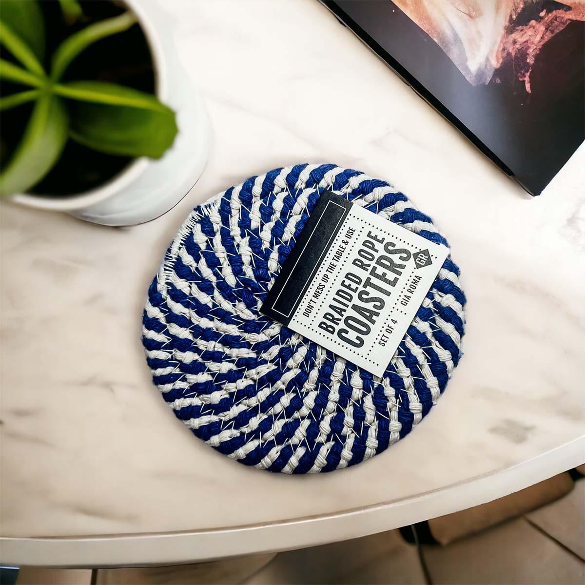 Blue & White Braided Rope Coasters (Set of 4)