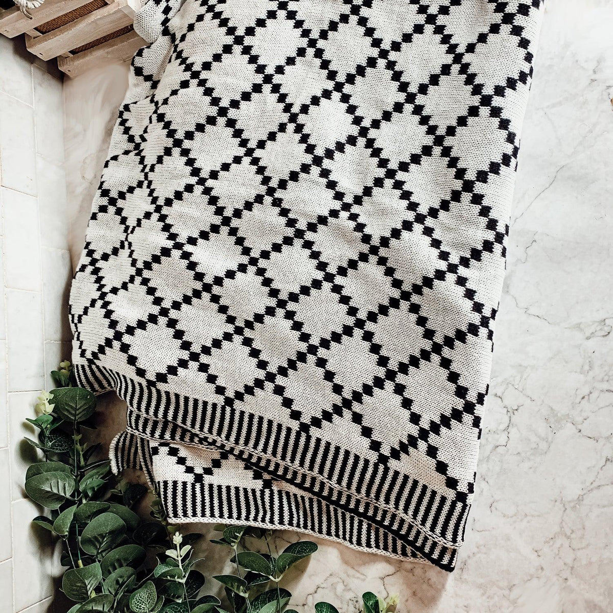 Geo Double-Sided Medium Weight Cotton Soft Knit Throw Blanket — Select Your Color