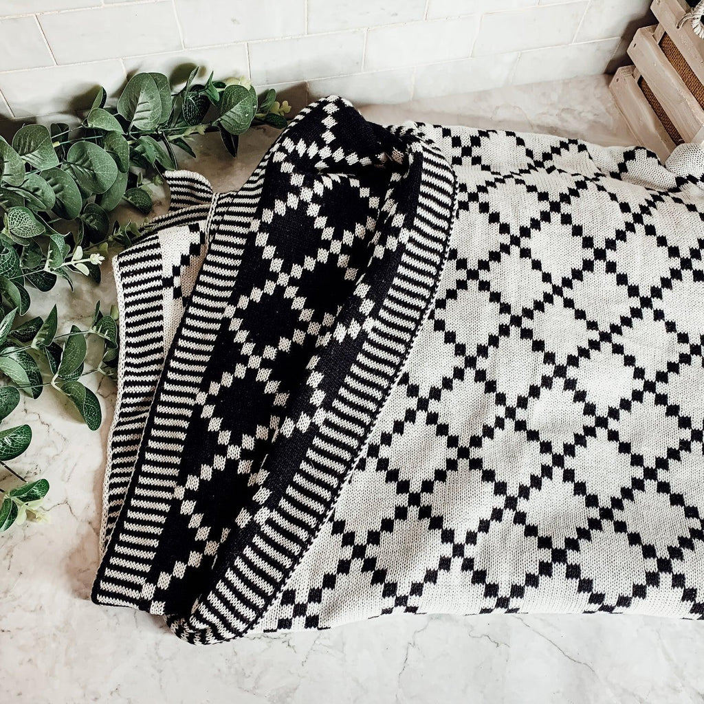 Geo Double-Sided Medium Weight Cotton Soft Knit Throw Blanket — Select Your Color