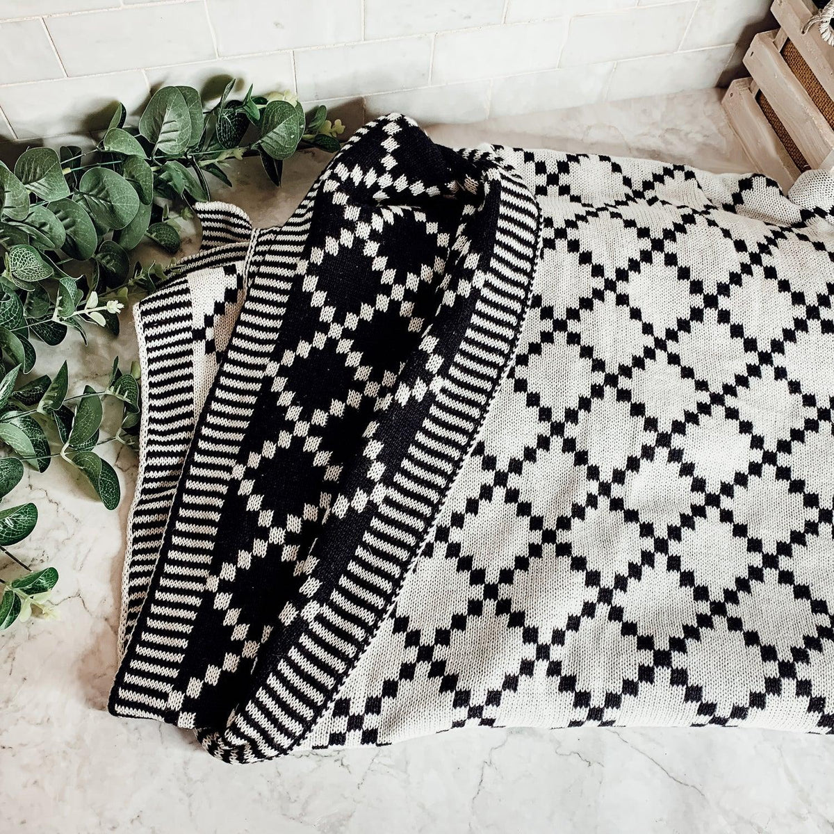 Geo Double-Sided Medium Weight Cotton Soft Knit Throw Blanket — Select Your Color