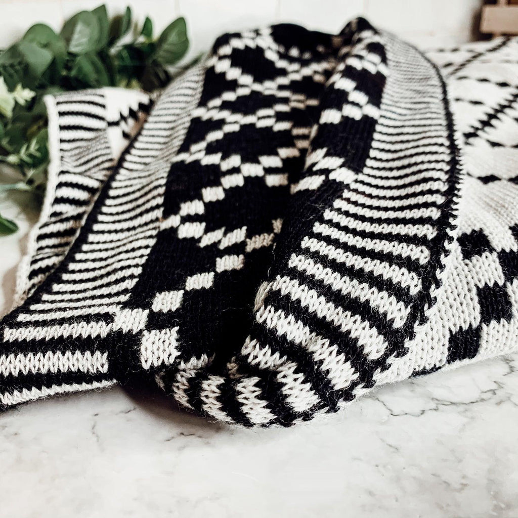 Geo Double-Sided Medium Weight Cotton Soft Knit Throw Blanket — Select Your Color