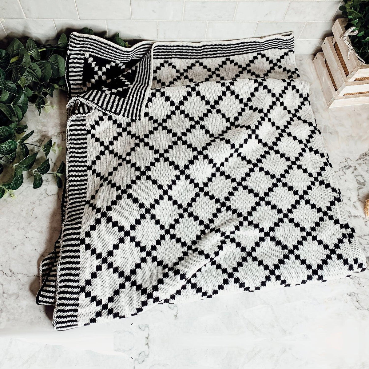 Geo Double-Sided Medium Weight Cotton Soft Knit Throw Blanket — Select Your Color