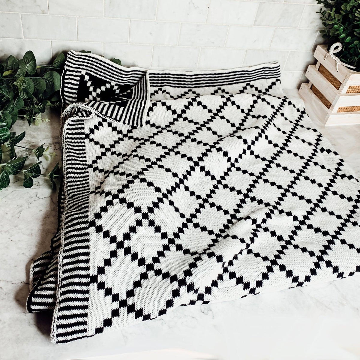 Geo Double-Sided Medium Weight Cotton Soft Knit Throw Blanket — Select Your Color