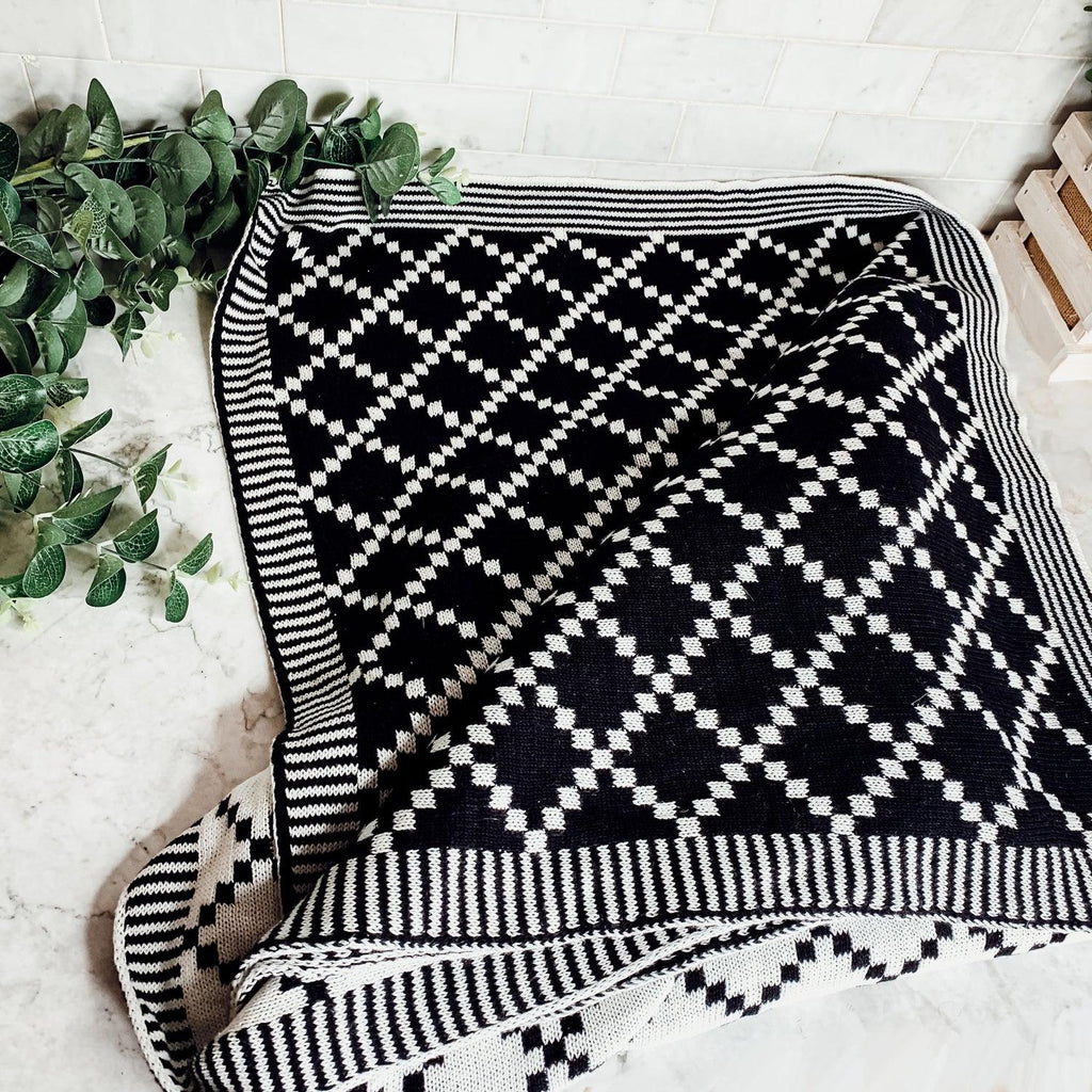 Geo Double-Sided Medium Weight Cotton Soft Knit Throw Blanket — Select Your Color