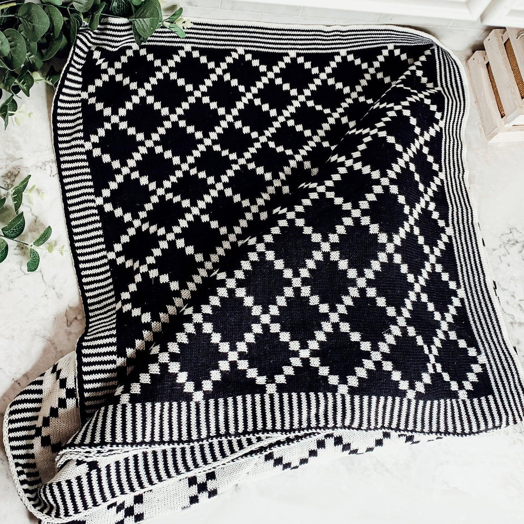 Geo Double-Sided Medium Weight Cotton Soft Knit Throw Blanket — Select Your Color