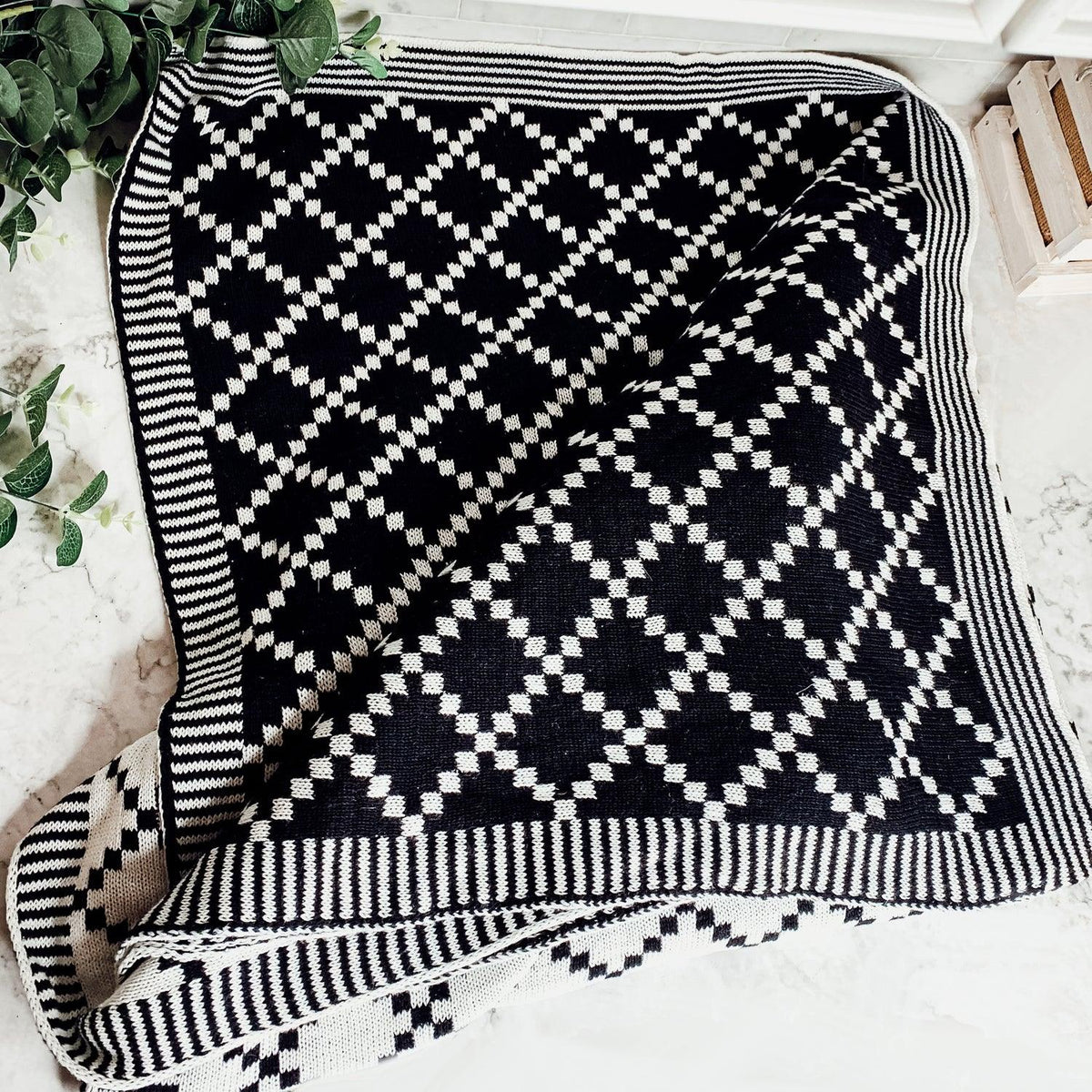 Geo Double-Sided Medium Weight Cotton Soft Knit Throw Blanket — Select Your Color