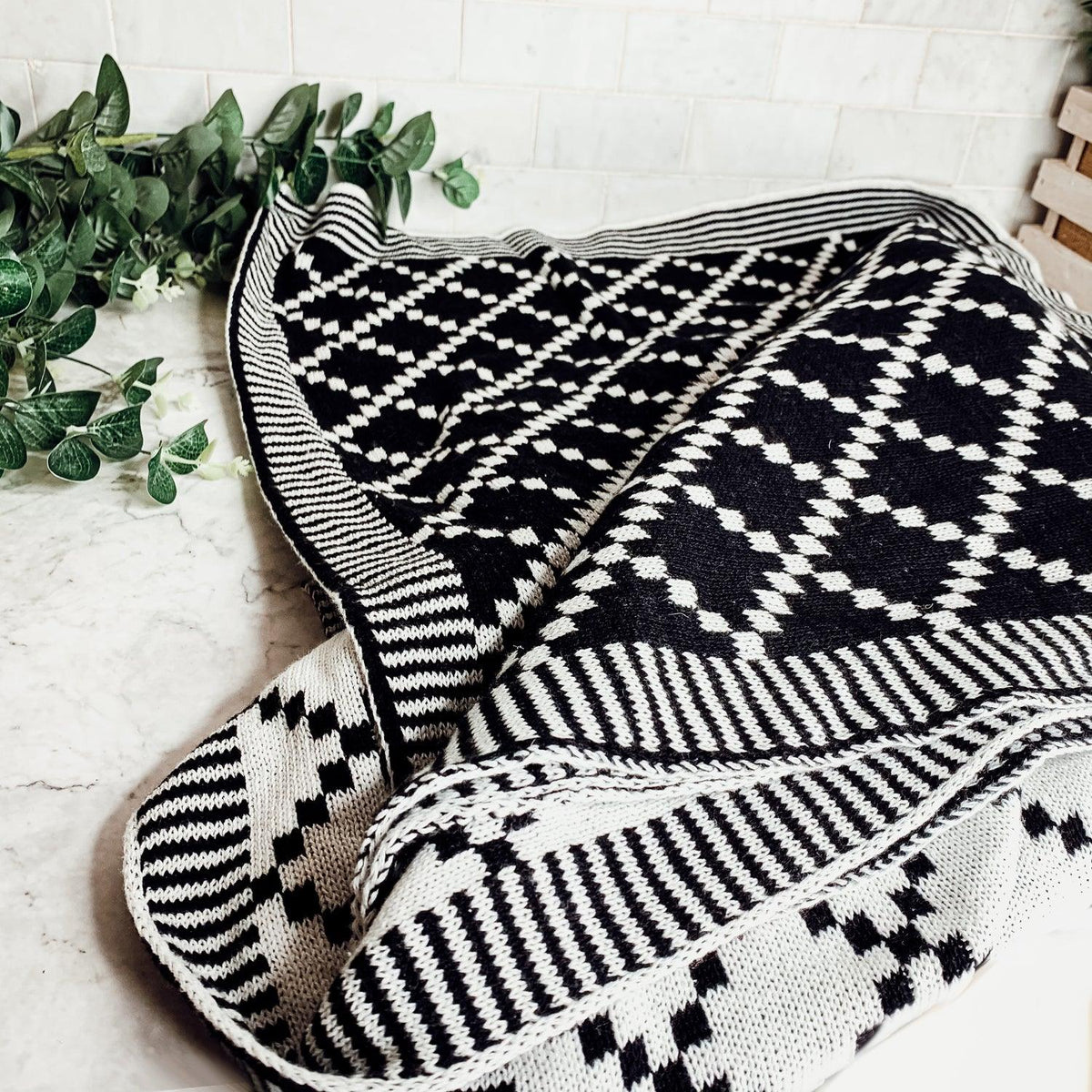 Geo Double-Sided Medium Weight Cotton Soft Knit Throw Blanket — Select Your Color