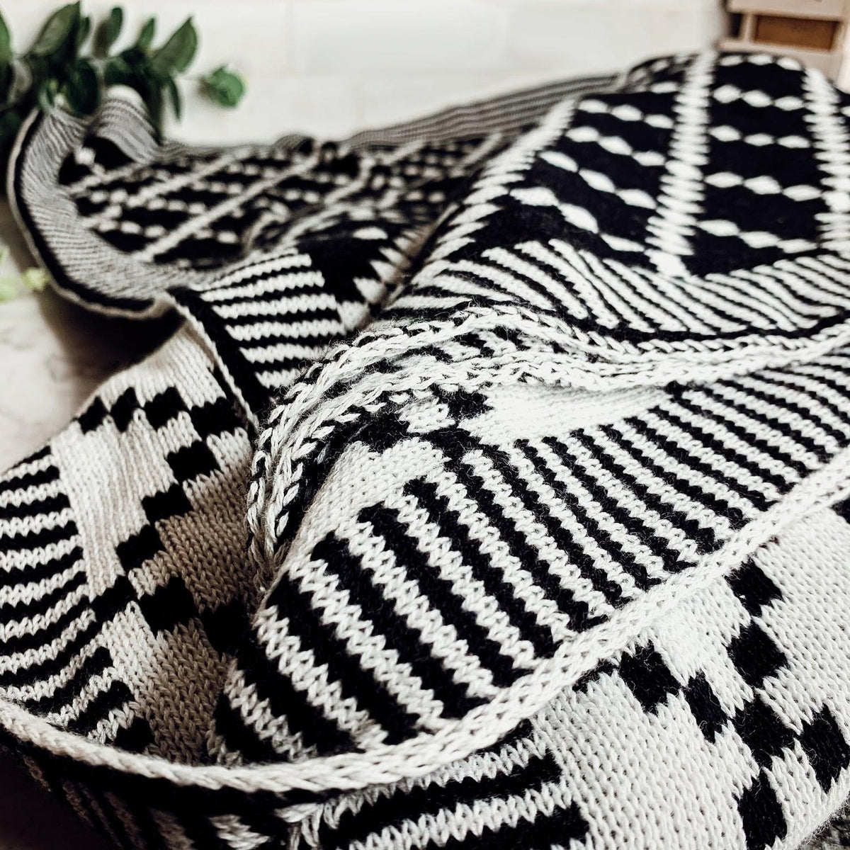 Geo Double-Sided Medium Weight Cotton Soft Knit Throw Blanket — Select Your Color