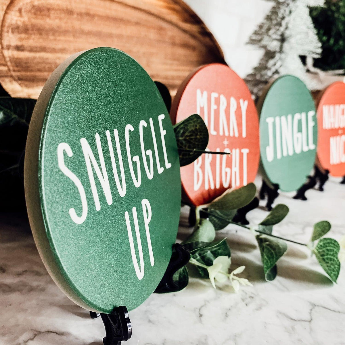 Minimalist Christmas Premium Ceramic Coasters with Cork Back — Select Your Pack & Color