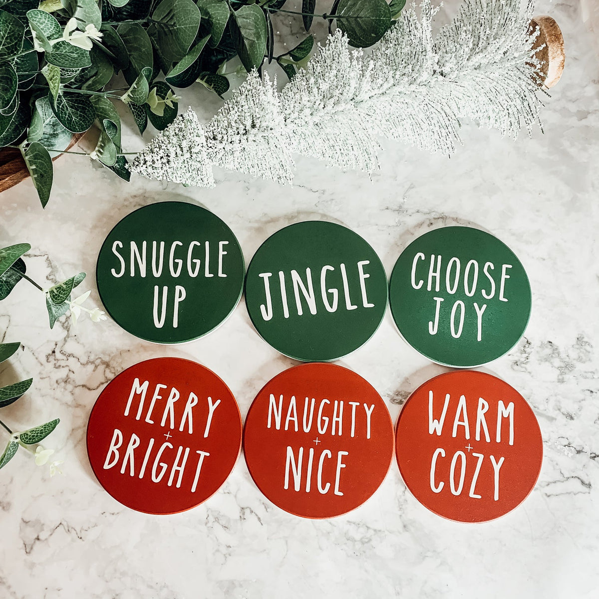 Minimalist Christmas Premium Ceramic Coasters with Cork Back — Select Your Pack & Color
