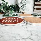 Minimalist Christmas Premium Ceramic Coasters with Cork Back — Select Your Pack & Color