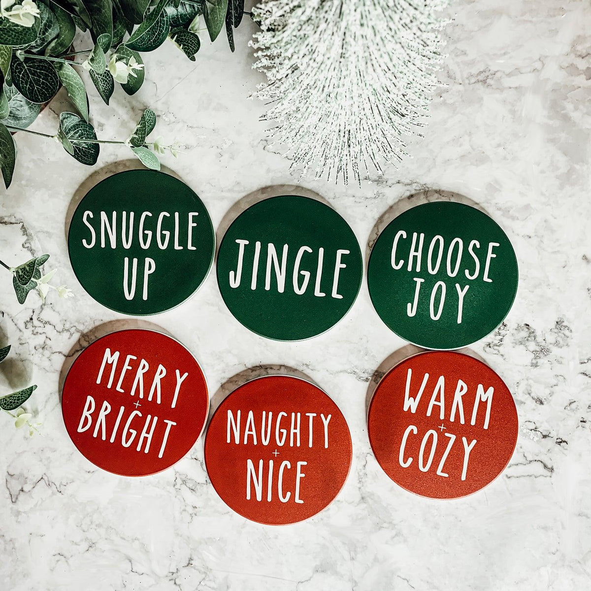 Minimalist Christmas Premium Ceramic Coasters with Cork Back — Select Your Pack & Color