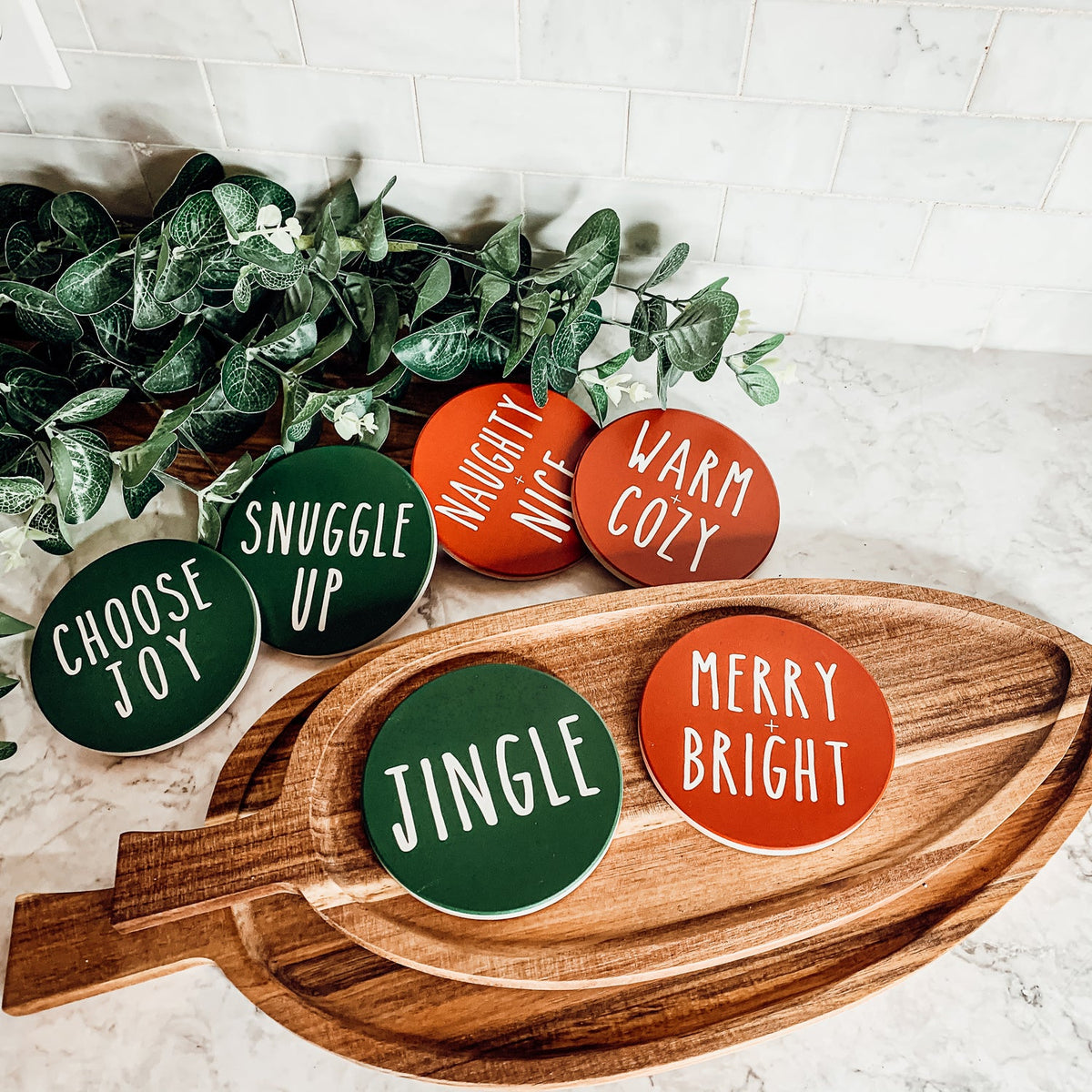Minimalist Christmas Premium Ceramic Coasters with Cork Back — Select Your Pack & Color